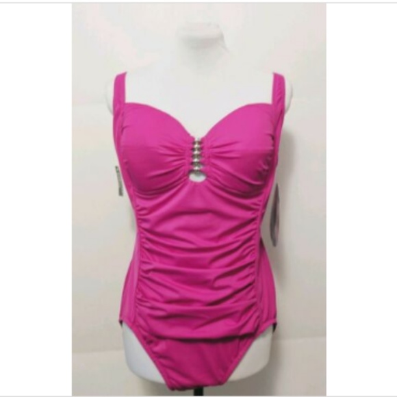 Swim Solutions Other - Swim Solutions Beaded Mio Shirred Pink One Piece